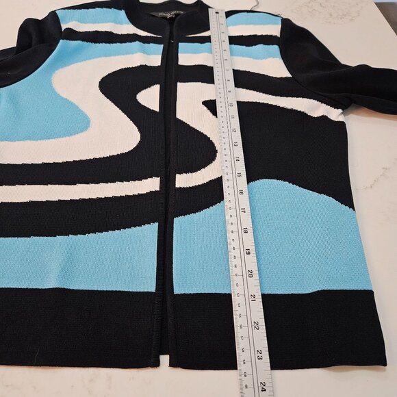 Ming Wang Cardigan Jacket Size Medium Black Blue White Knit Quiet Luxury - Picture 10 of 10